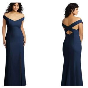 NWT Dessy Collection Dress Criss Cross Back Trumpet Gown Navy Blue 16